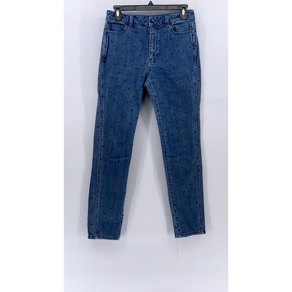 ULLA JOHNSON Women's Blue Denim Embroidered Polka Dot Skinny Leg Jeans SZ 2 - Picture 1 of 12